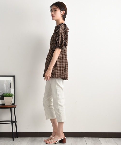 INTERPLANET（インタープラネット）の「ワッシャーギンガムチェックフリルボリューム袖プルオーバー（シャツ/ブラウス・レディース・ブラウン/ネイビー・FREE）」の21枚目の写真