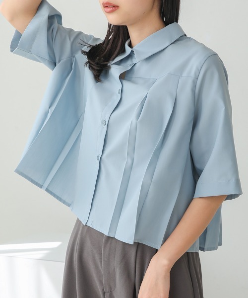 Bab(バブ)の「プリーツシャツブラウス(シャツ/ブラウス・レディース・サックスブルー/オフホワイト/グレイッシュベージュ・M)」の12枚目の写真