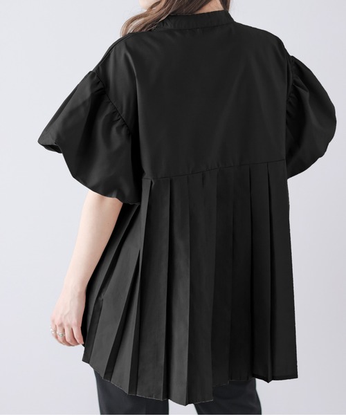La-gemme(ラジェム)の「パフ袖プリーツ切替バンドカラーシャツ(シャツ/ブラウス・レディース・ベージュ/ピンク/ホワイト/ブラック・フリー)」の6枚目の写真