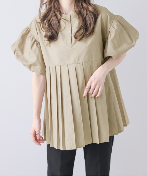 La-gemme(ラジェム)の「パフ袖プリーツ切替バンドカラーシャツ(シャツ/ブラウス・レディース・ベージュ/ピンク/ホワイト/ブラック・フリー)」の11枚目の写真