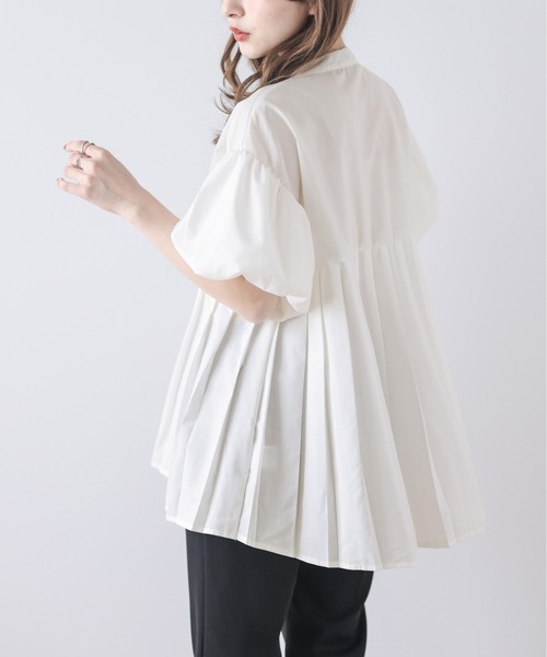 La-gemme(ラジェム)の「パフ袖プリーツ切替バンドカラーシャツ(シャツ/ブラウス・レディース・ベージュ/ピンク/ホワイト/ブラック・フリー)」の21枚目の写真