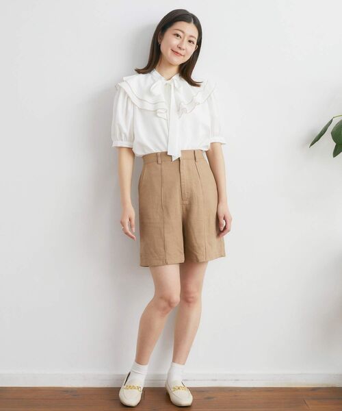 RETRO GIRL（レトロガール）の「ダブルフリル襟ボウタイBL（シャツ/ブラウス・レディース・ブルー/オフホワイト/ピンク・FREE）」の4枚目の写真