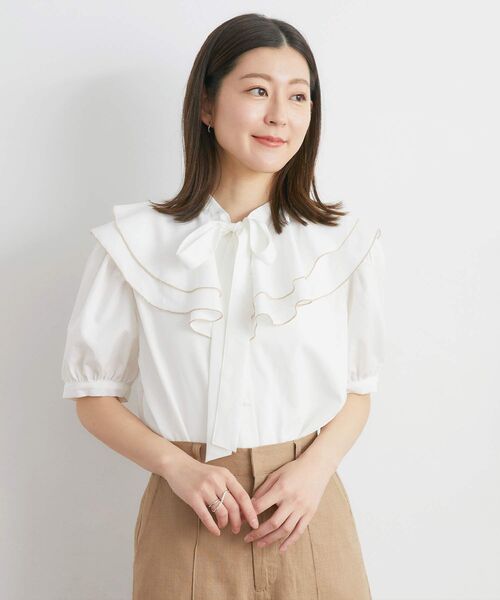 RETRO GIRL（レトロガール）の「ダブルフリル襟ボウタイBL（シャツ/ブラウス・レディース・ブルー/オフホワイト/ピンク・FREE）」の8枚目の写真