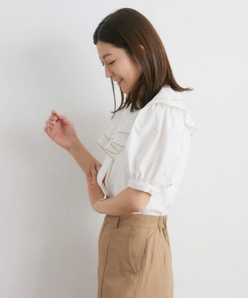 RETRO GIRL（レトロガール）の「ダブルフリル襟ボウタイBL（シャツ/ブラウス・レディース・ブルー/オフホワイト/ピンク・FREE）」の9枚目の写真