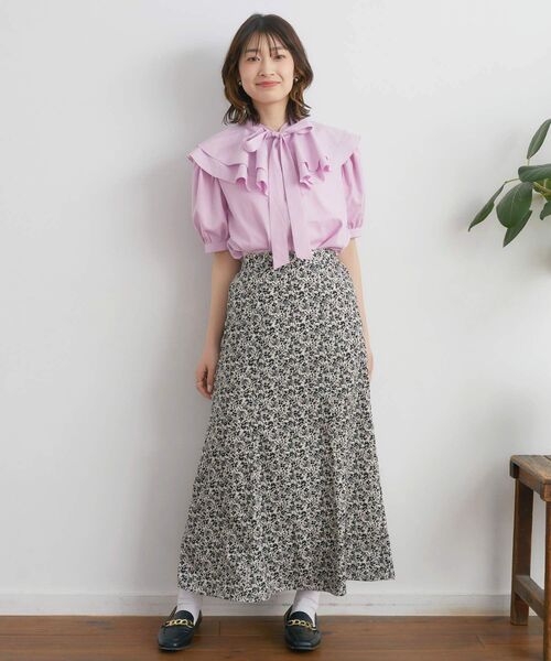 RETRO GIRL（レトロガール）の「ダブルフリル襟ボウタイBL（シャツ/ブラウス・レディース・ブルー/オフホワイト/ピンク・FREE）」の11枚目の写真