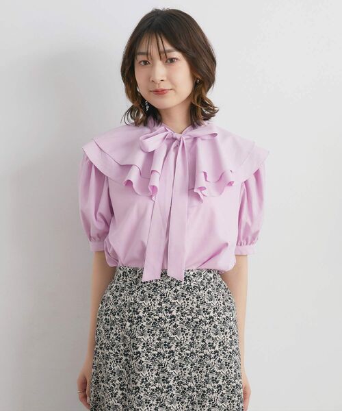 RETRO GIRL（レトロガール）の「ダブルフリル襟ボウタイBL（シャツ/ブラウス・レディース・ブルー/オフホワイト/ピンク・FREE）」の15枚目の写真