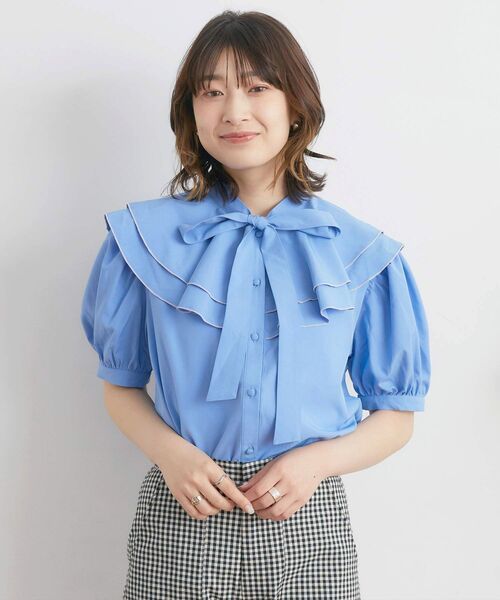 RETRO GIRL（レトロガール）の「ダブルフリル襟ボウタイBL（シャツ/ブラウス・レディース・ブルー/オフホワイト/ピンク・FREE）」の22枚目の写真