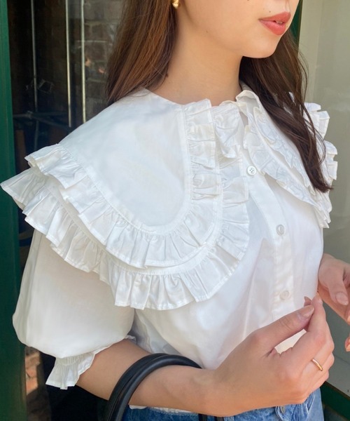 one after another NICE CLAUP（ワンアフターアナザーナイスクラップ）の「半袖ブラウス（シャツ/ブラウス・レディース・ネイビー・FREE）」の9枚目の写真