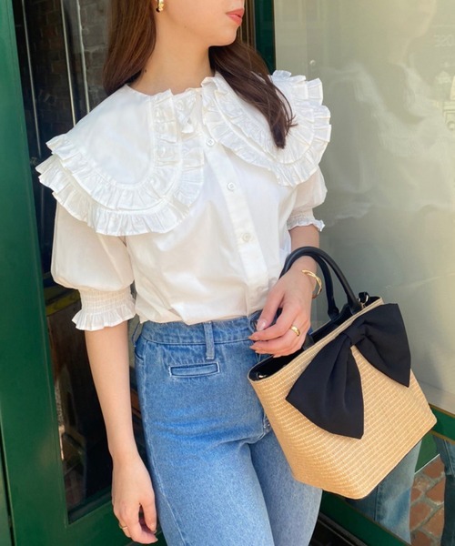 one after another NICE CLAUP（ワンアフターアナザーナイスクラップ）の「半袖ブラウス（シャツ/ブラウス・レディース・ネイビー・FREE）」の8枚目の写真