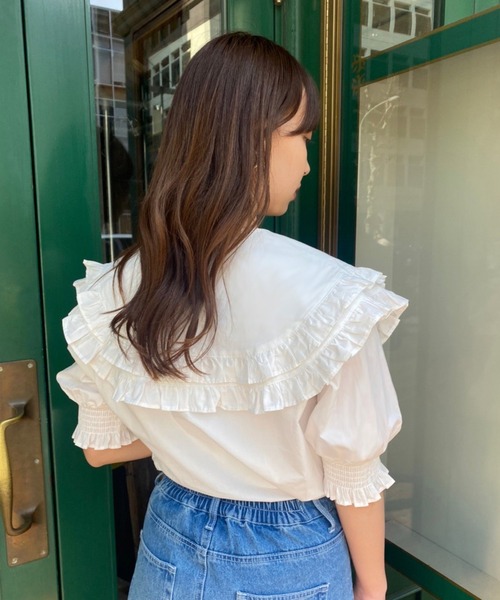 one after another NICE CLAUP（ワンアフターアナザーナイスクラップ）の「半袖ブラウス（シャツ/ブラウス・レディース・ネイビー・FREE）」の4枚目の写真