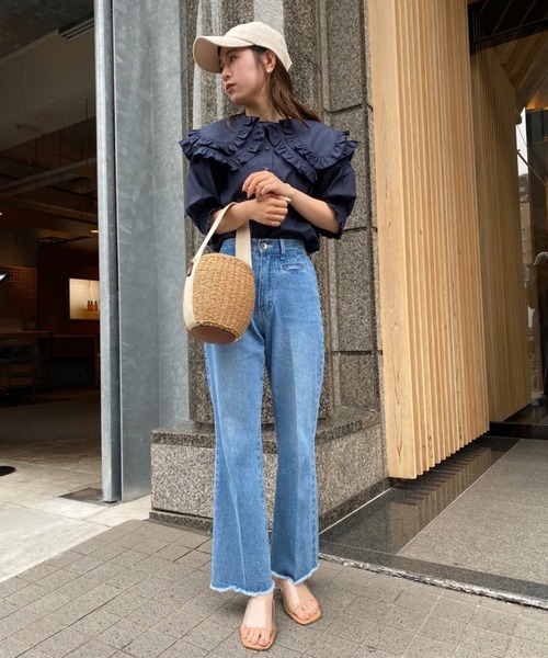 one after another NICE CLAUP（ワンアフターアナザーナイスクラップ）の「半袖ブラウス（シャツ/ブラウス・レディース・ネイビー・FREE）」の2枚目の写真