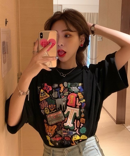 SHEENA（シーナ）の「グラフィックロゴBIGＴシャツ（Tシャツ/カットソー・レディース・ブラック/ホワイト/グリーン/オレンジ・M）」の7枚目の写真