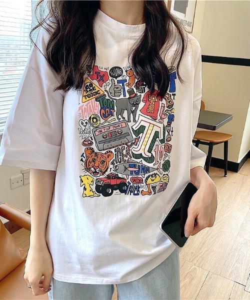 SHEENA（シーナ）の「グラフィックロゴBIGＴシャツ（Tシャツ/カットソー・レディース・ブラック/ホワイト/グリーン/オレンジ・M）」の21枚目の写真