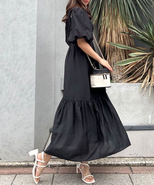 INGNI（イング）の「Backリボンスクエアネックバルーンスリーブ／ワンピース（ワンピース・レディース・ブラック/オフホワイト/ピンク・M）」の11枚目の写真