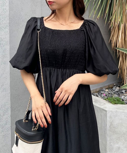 INGNI（イング）の「Backリボンスクエアネックバルーンスリーブ／ワンピース（ワンピース・レディース・ブラック/オフホワイト/ピンク・M）」の13枚目の写真