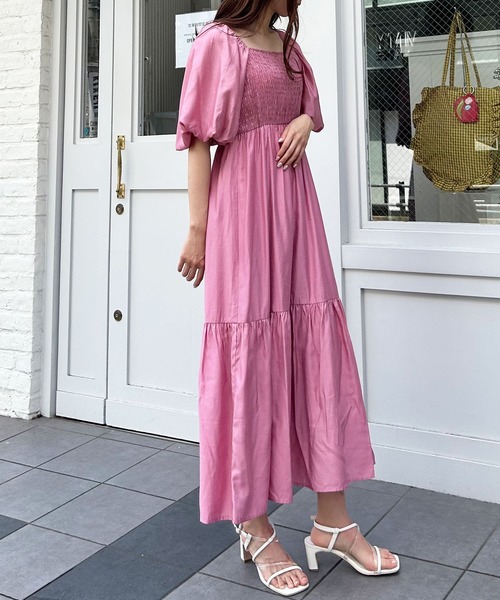 INGNI（イング）の「Backリボンスクエアネックバルーンスリーブ／ワンピース（ワンピース・レディース・ブラック/オフホワイト/ピンク・M）」の6枚目の写真