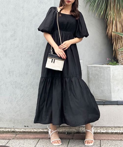 INGNI（イング）の「Backリボンスクエアネックバルーンスリーブ／ワンピース（ワンピース・レディース・ブラック/オフホワイト/ピンク・M）」の14枚目の写真