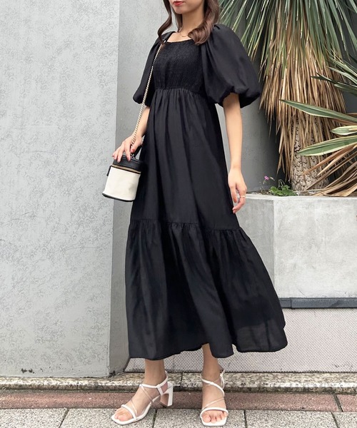 INGNI（イング）の「Backリボンスクエアネックバルーンスリーブ／ワンピース（ワンピース・レディース・ブラック/オフホワイト/ピンク・M）」の15枚目の写真