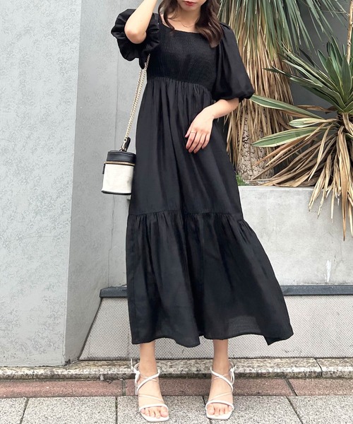 INGNI（イング）の「Backリボンスクエアネックバルーンスリーブ／ワンピース（ワンピース・レディース・ブラック/オフホワイト/ピンク・M）」の16枚目の写真