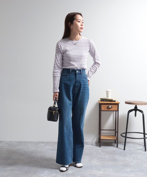 fredy emue（フレディエミュ）の「シアーテレコボーダー ロンT（Tシャツ/カットソー・レディース・ブラック系その他/グレー系その他/ベージュ系その他/パープル系その他・38）」の6枚目の写真