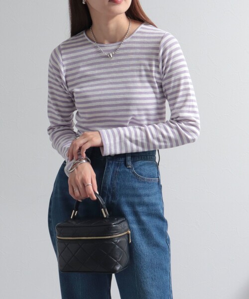 fredy emue（フレディエミュ）の「シアーテレコボーダー ロンT（Tシャツ/カットソー・レディース・ブラック系その他/グレー系その他/ベージュ系その他/パープル系その他・38）」の10枚目の写真