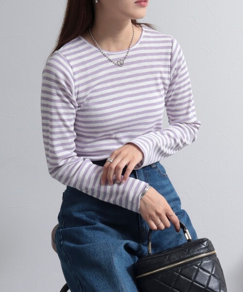 fredy emue（フレディエミュ）の「シアーテレコボーダー ロンT（Tシャツ/カットソー・レディース・ブラック系その他/グレー系その他/ベージュ系その他/パープル系その他・38）」の11枚目の写真