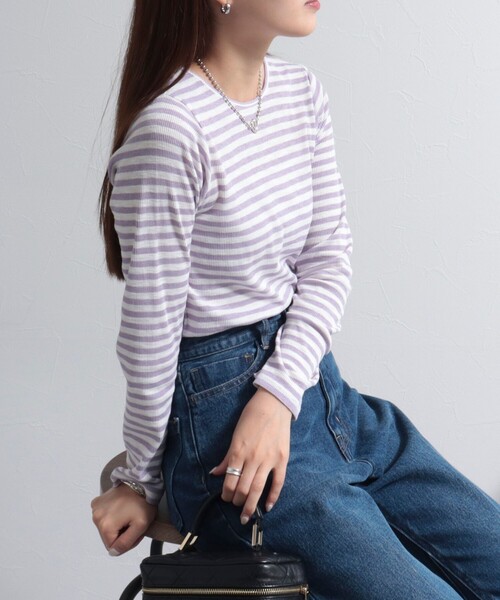 fredy emue（フレディエミュ）の「シアーテレコボーダー ロンT（Tシャツ/カットソー・レディース・ブラック系その他/グレー系その他/ベージュ系その他/パープル系その他・38）」の14枚目の写真