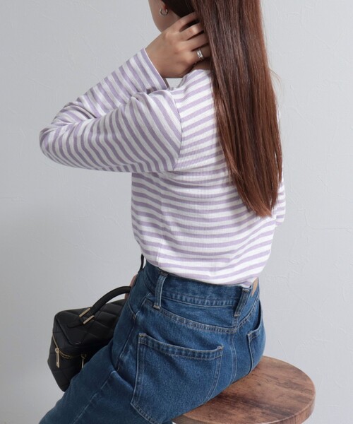 fredy emue（フレディエミュ）の「シアーテレコボーダー ロンT（Tシャツ/カットソー・レディース・ブラック系その他/グレー系その他/ベージュ系その他/パープル系その他・38）」の15枚目の写真