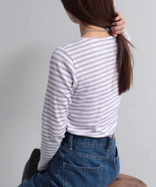 fredy emue（フレディエミュ）の「シアーテレコボーダー ロンT（Tシャツ/カットソー・レディース・ブラック系その他/グレー系その他/ベージュ系その他/パープル系その他・38）」の16枚目の写真