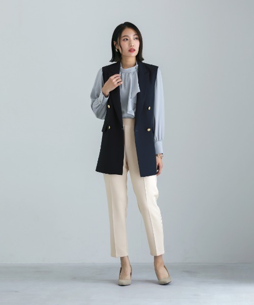 Emilyan（エミリアン）の「更に快適になって登場！無敵のパンツ【洗濯機OK♪UVカット！全方位ストレッチ♪軽い着心地♪】ハイストレッチダンボールニット・タックテーパードパンツ（スーツパンツ・レディース・ネイビー/ブラック/ライトベージュ/グレイッシュベージュ・S/M/L）」の19枚目の写真