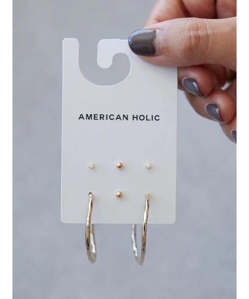 AMERICAN HOLIC(アメリカンホリック)の「テクスチャーフープピアスセット(ピアス(両耳用)・レディース・シルバー/ゴールド・FREE)」の2枚目の写真