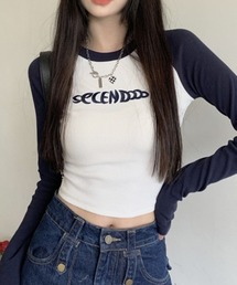 Vipoa（ヴィポア）の「エンブロイダリー配色ラグランスリーブトップス（Tシャツ/カットソー）」