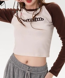 Vipoa（ヴィポア）の「エンブロイダリー配色ラグランスリーブトップス（Tシャツ/カットソー）」