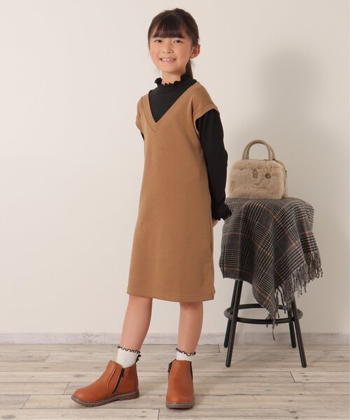 ikka（イッカ）の「ジャンスカドッキングワンピース（120~160cm）（ワンピース・キッズ・ブラック/キャメル・120/160/150/130/140）」の16枚目の写真