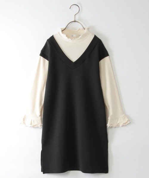 ikka（イッカ）の「ジャンスカドッキングワンピース（120~160cm）（ワンピース・キッズ・ブラック/キャメル・120/160/150/130/140）」の2枚目の写真