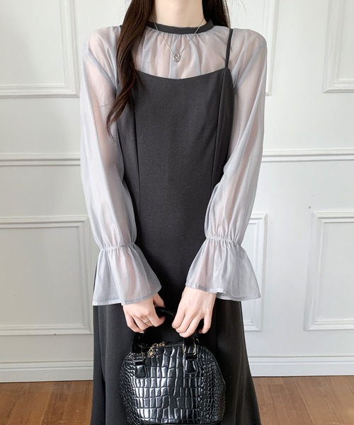 ABITOKYO(アビトーキョー)の「ショート丈シアーボレロ&マーメイドキャミワンピースコンビ2点セット(ワンピース・レディース・ネイビー/チャコールグレー/ブラック/グレイッシュベージュ/ブルーグレー・M/S)」の8枚目の写真