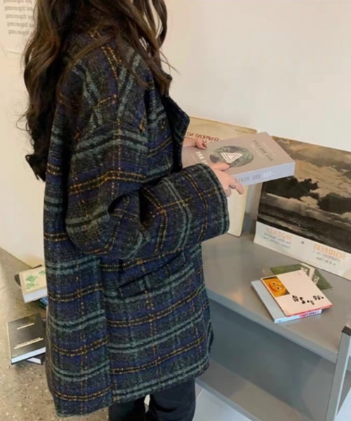 セール】ビッグチェック4つ釦ショートコート（チェスターコート