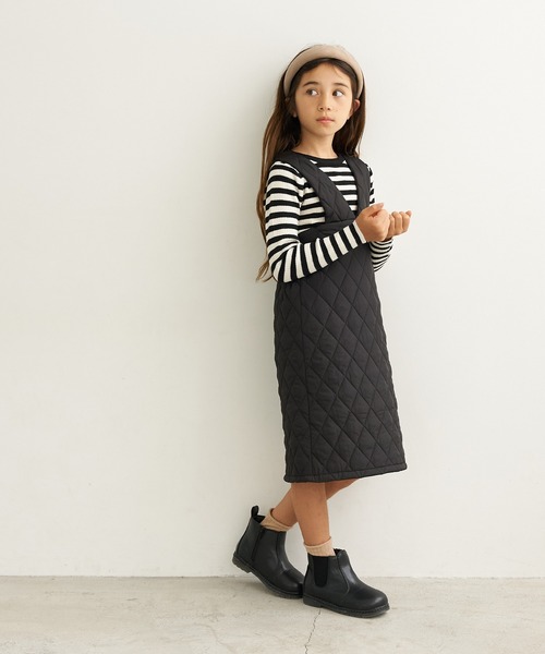 coca（coca）（コカ）の「キッズ キルティングジャンパースカート（ジャンパースカート・キッズ・ブラック/カーキ・110/120/130/140）」の3枚目の写真