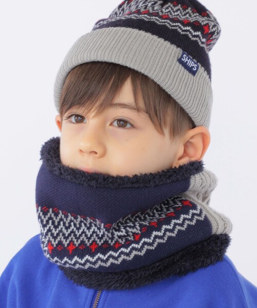 SHIPS(シップス)の「SHIPS KIDS:ジャカード ボア リバーシブル ネックウォーマー(ネックウォーマー/スヌード・キッズ・ベージュ系/ネイビー・ONE SIZE)」の2枚目の写真