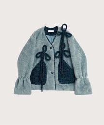 LA POMME petit | Torefoil Ribbon Fur Jacket(ノーカラーコート)
