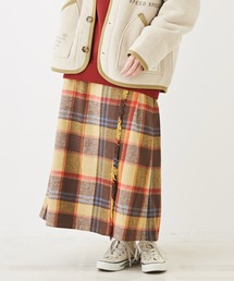 CUBE SUGAR | 起毛チェック巻きスカート風フリンジスカート(スカート)