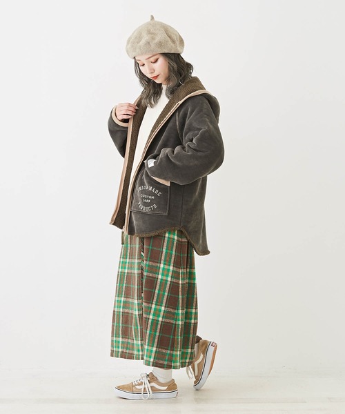 CUBE SUGAR（キューブシュガー）の「起毛チェック巻きスカート風フリンジスカート（スカート・レディース・ネイビー/イエロー/ブラウン・M）」の13枚目の写真