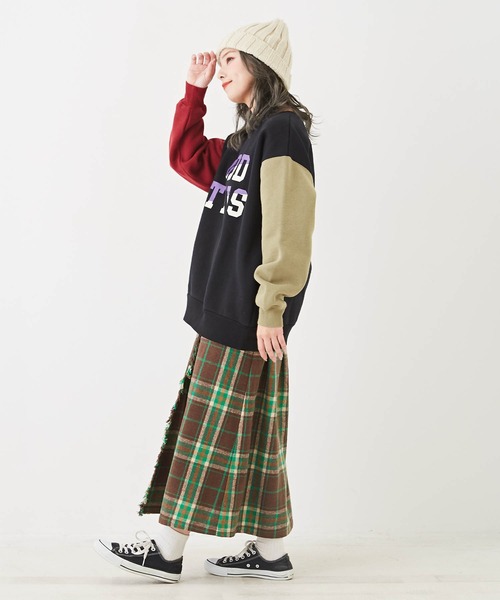 CUBE SUGAR（キューブシュガー）の「起毛チェック巻きスカート風フリンジスカート（スカート・レディース・ネイビー/イエロー/ブラウン・M）」の16枚目の写真