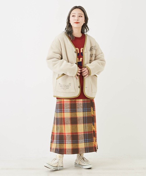 CUBE SUGAR（キューブシュガー）の「起毛チェック巻きスカート風フリンジスカート（スカート・レディース・ネイビー/イエロー/ブラウン・M）」の18枚目の写真