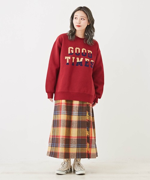 CUBE SUGAR（キューブシュガー）の「起毛チェック巻きスカート風フリンジスカート（スカート・レディース・ネイビー/イエロー/ブラウン・M）」の19枚目の写真