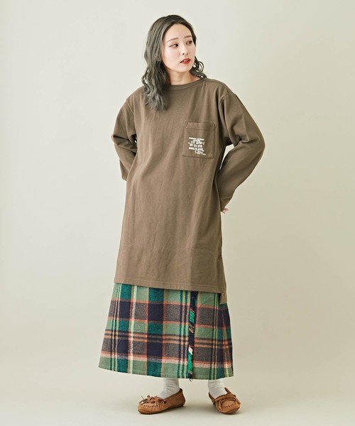 CUBE SUGAR（キューブシュガー）の「起毛チェック巻きスカート風フリンジスカート（スカート・レディース・ネイビー/イエロー/ブラウン・M）」の22枚目の写真