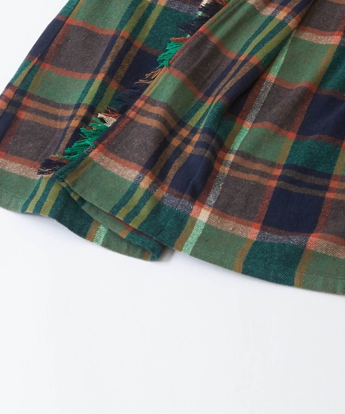 CUBE SUGAR（キューブシュガー）の「起毛チェック巻きスカート風フリンジスカート（スカート・レディース・ネイビー/イエロー/ブラウン・M）」の5枚目の写真