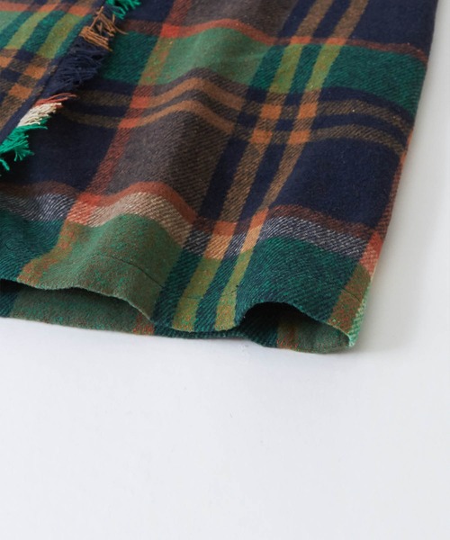 CUBE SUGAR（キューブシュガー）の「起毛チェック巻きスカート風フリンジスカート（スカート・レディース・ネイビー/イエロー/ブラウン・M）」の6枚目の写真