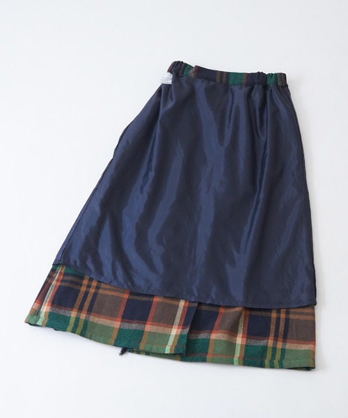CUBE SUGAR（キューブシュガー）の「起毛チェック巻きスカート風フリンジスカート（スカート・レディース・ネイビー/イエロー/ブラウン・M）」の7枚目の写真