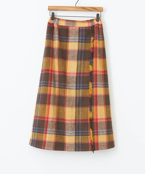 CUBE SUGAR（キューブシュガー）の「起毛チェック巻きスカート風フリンジスカート（スカート・レディース・ネイビー/イエロー/ブラウン・M）」の11枚目の写真